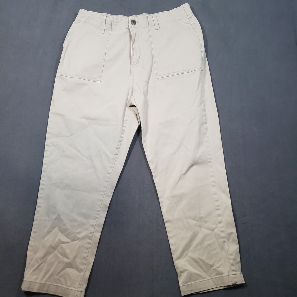 St. John's Bay Utility Pants Womens 14P Beige Khaki Straight Leg Elastic Waist